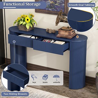 Merax Modern Console Table with Storage, Oval Top and 2 Drawers for Entryway and Living Room