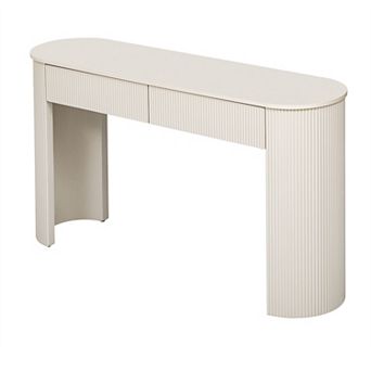 Merax Modern Console Table with Storage, Oval Top and 2 Drawers for Entryway and Living Room