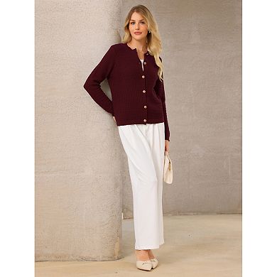 Women's Button Down Cardigan Sweater Crewneck Long Sleeve Knit Ribbed Jacket