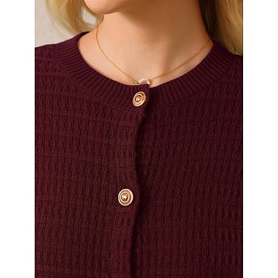 Women's Button Down Cardigan Sweater Crewneck Long Sleeve Knit Ribbed Jacket