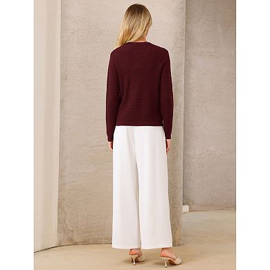 Women's Button Down Cardigan Sweater Crewneck Long Sleeve Knit Ribbed Jacket