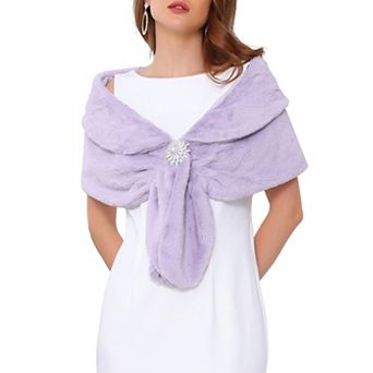 Women's Bridal Faux Fur Shawl Cape Wedding Party Wrap with Faux Pearl Rhinestone Brooch