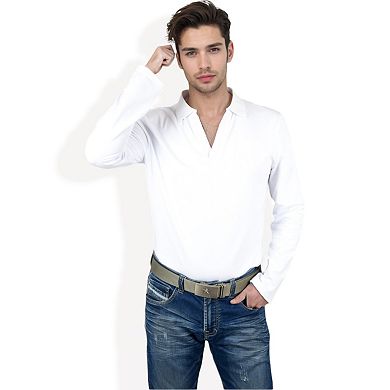 Men's Long Sleeve Polo Shirt with Spread Collar and Relaxed Fit