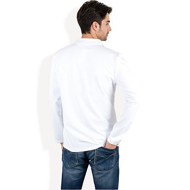 Men's Long Sleeve Polo Shirt with Spread Collar and Relaxed Fit