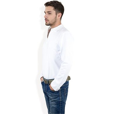 Men's Long Sleeve Polo Shirt with Spread Collar and Relaxed Fit