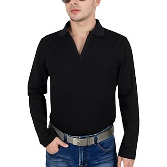 Men's Long Sleeve Polo Shirt with Spread Collar and Relaxed Fit