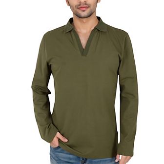 Men's Long Sleeve Polo Shirt with Spread Collar and Relaxed Fit