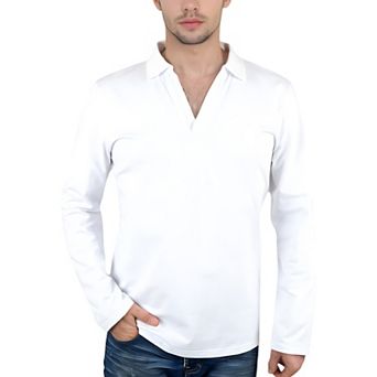 Men's Long Sleeve Polo Shirt with Spread Collar and Relaxed Fit