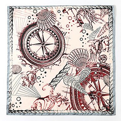 Women's Vintage-Inspired Satin Scarf with Artistic Print and Map Detail