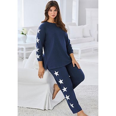 Dreams & Co. Plus Size Dreams & Co Side Print Pajama Set