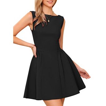 Sleeveless Work Dress for Women's Boat Neck Solid Color Casual Office A-Line Dresses