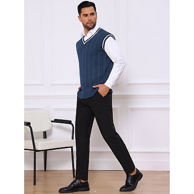 Men's Solid Color V-Neck Sleeveless Cable Knitted Sweater Vest