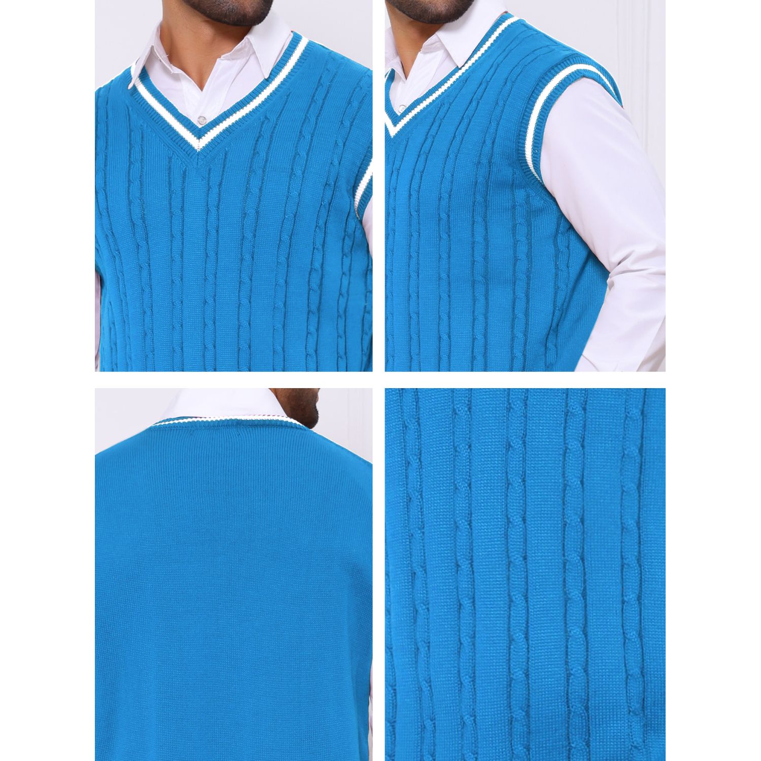 Men's Solid Color V-Neck Sleeveless Cable Knitted Sweater Vest