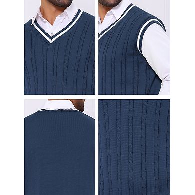 Men's Solid Color V-Neck Sleeveless Cable Knitted Sweater Vest