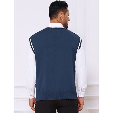 Men's Solid Color V-Neck Sleeveless Cable Knitted Sweater Vest