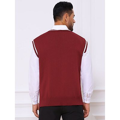 Men's Solid Color V-Neck Sleeveless Cable Knitted Sweater Vest