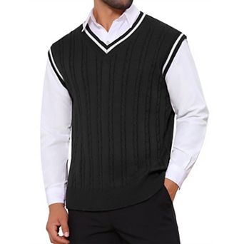 Men's Solid Color V-Neck Sleeveless Cable Knitted Sweater Vest