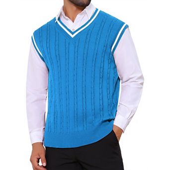 Men's Solid Color V-Neck Sleeveless Cable Knitted Sweater Vest