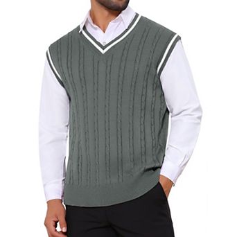 Men's Solid Color V-Neck Sleeveless Cable Knitted Sweater Vest