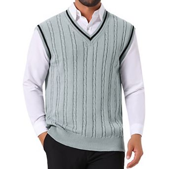 Men's Solid Color V-Neck Sleeveless Cable Knitted Sweater Vest