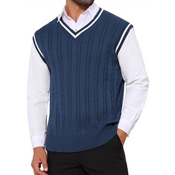Men's Solid Color V-Neck Sleeveless Cable Knitted Sweater Vest