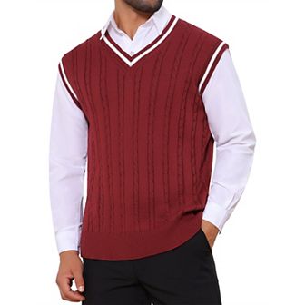 Men's Solid Color V-Neck Sleeveless Cable Knitted Sweater Vest
