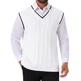 Men's Solid Color V-Neck Sleeveless Cable Knitted Sweater Vest