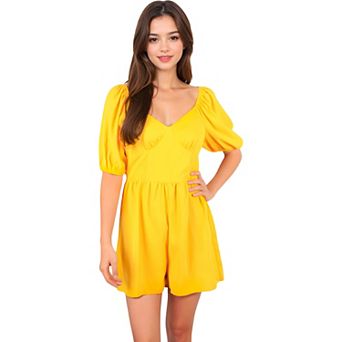 Women's Sweetheart Neck Puff Sleeve Romper with Fitted Waist and Flowy Shorts