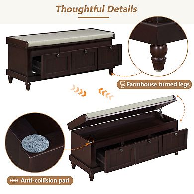 Merax Classic Shoe Bench with Cushion and Three Drawers