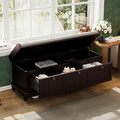 Merax Classic Shoe Bench with Cushion and Three Drawers