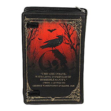 Black Vinyl Edgar Allen Poe Stories & Poetry Book Handbag Novelty Crossbody Bag