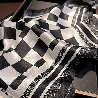 Women's Silky Square Neck Scarf with Abstract Floral Pattern for Hair and Bag Styling