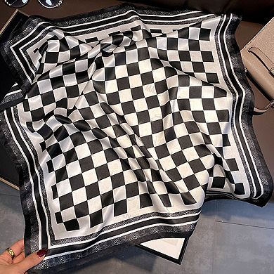 Women's Silky Square Neck Scarf with Abstract Floral Pattern for Hair and Bag Styling