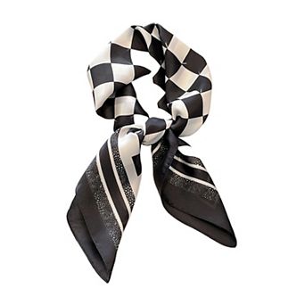 Women's Silky Square Neck Scarf with Abstract Floral Pattern for Hair and Bag Styling