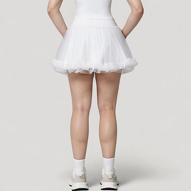 Women's Tulle Mini Skirt with Soft Lining and Layered Ruffle Hem