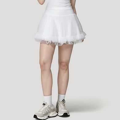 Women's Tulle Mini Skirt with Soft Lining and Layered Ruffle Hem