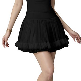 Women's Tulle Mini Skirt with Soft Lining and Layered Ruffle Hem