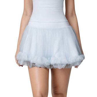 Women's Tulle Mini Skirt with Soft Lining and Layered Ruffle Hem