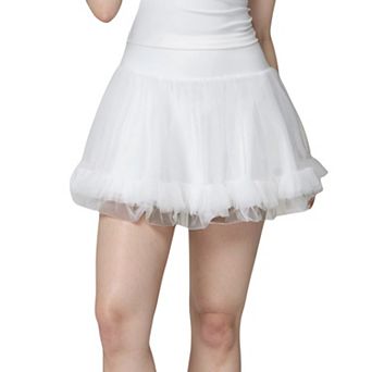 Women's Tulle Mini Skirt with Soft Lining and Layered Ruffle Hem