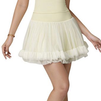 Women's Tulle Mini Skirt with Soft Lining and Layered Ruffle Hem