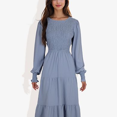 Women's Smocked Maxi Dress with Tiered Skirt and Elegant Design for Stylish Casual Wear