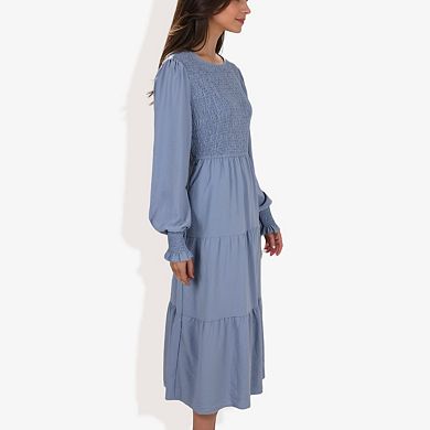 Women's Smocked Maxi Dress with Tiered Skirt and Elegant Design for Stylish Casual Wear