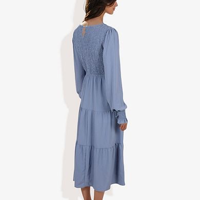 Women's Smocked Maxi Dress with Tiered Skirt and Elegant Design for Stylish Casual Wear