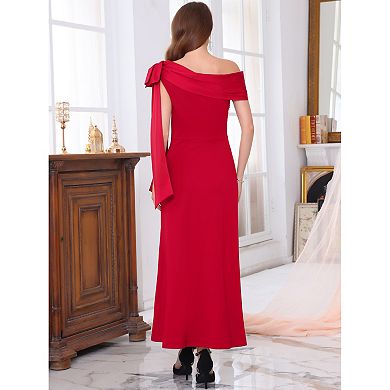 Women's Evening Dress One Shoulder Bow Wedding Guest Bridesmaid Cocktail Prom A-Line Maxi Dresses