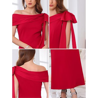 Women's Evening Dress One Shoulder Bow Wedding Guest Bridesmaid Cocktail Prom A-Line Maxi Dresses