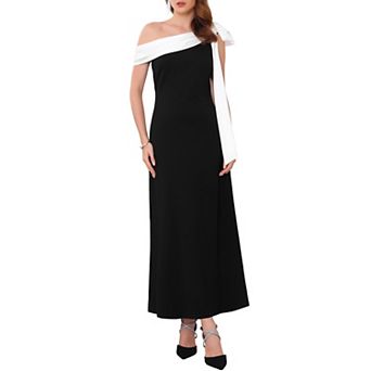 Women's Evening Dress One Shoulder Bow Wedding Guest Bridesmaid Cocktail Prom A-Line Maxi Dresses