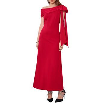 Women's Evening Dress One Shoulder Bow Wedding Guest Bridesmaid Cocktail Prom A-Line Maxi Dresses