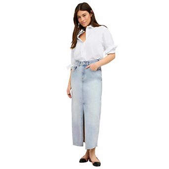 ellos Plus Size 5 Pocket Denim Maxi Skirt