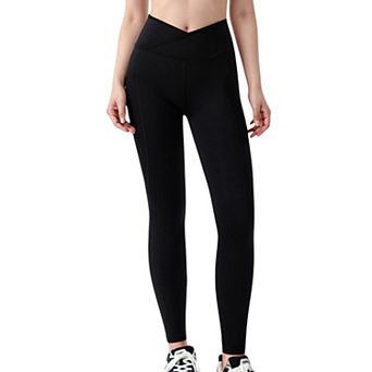 Women's High Waist Crossover Leggings with V-Waistband and Full-Length Stretch Fit