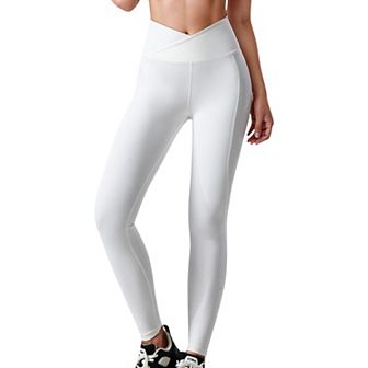 Women's High Waist Crossover Leggings with V-Waistband and Full-Length Stretch Fit